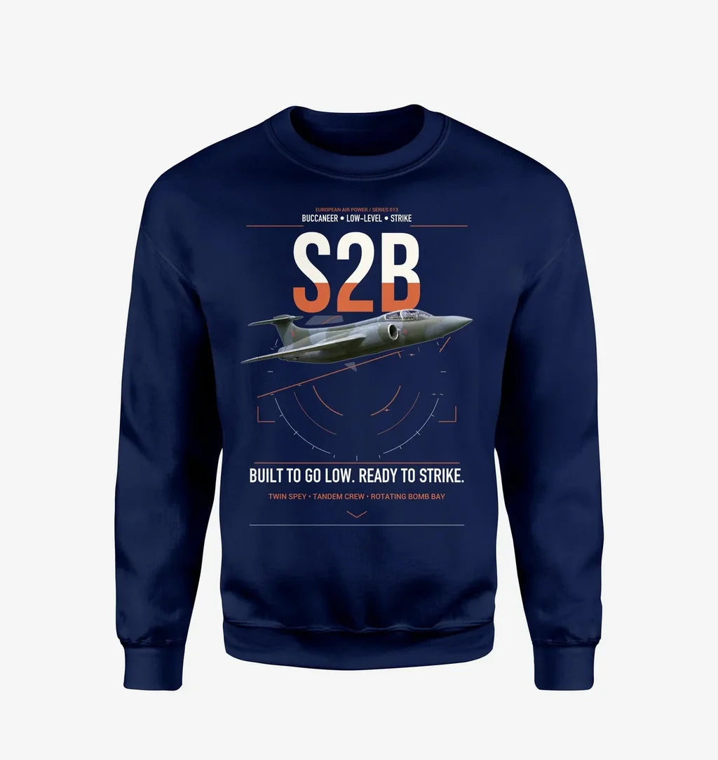 Blackburn Buccaneer S2B design on navy blue sweatshirt