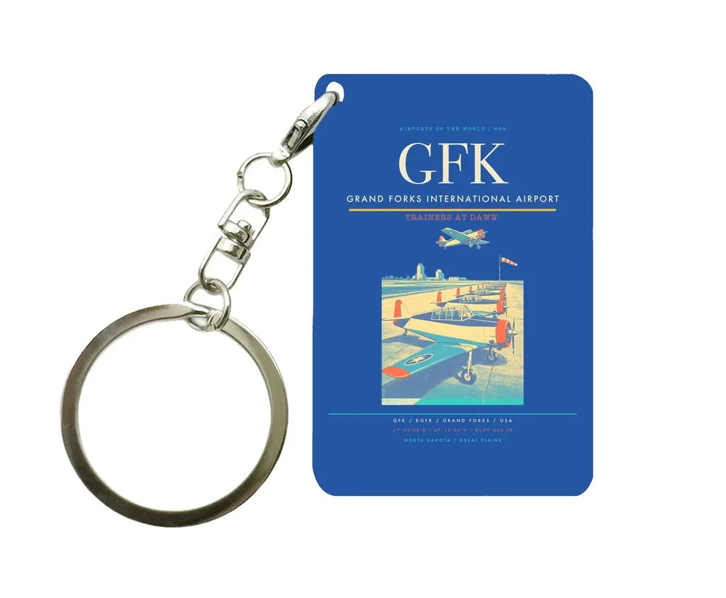 Grand Forks International Airport (GFK) design on blue key chain