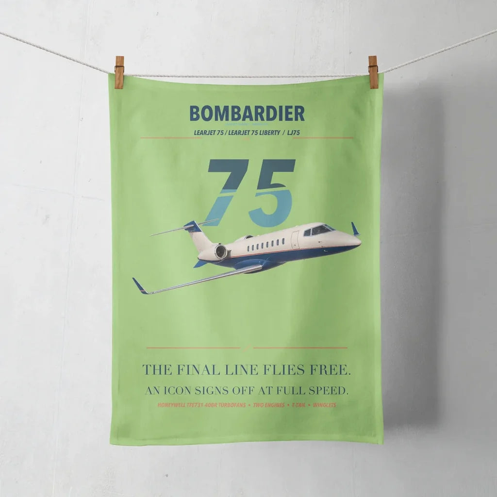 Bombardier Learjet 75 Liberty design on light green towel