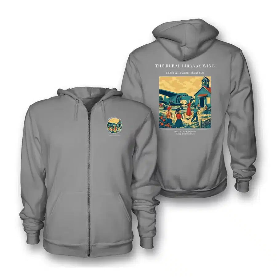 VINTAGE G4392 - The Rural Library Wing - Premium Zipped Hoodie design on gray