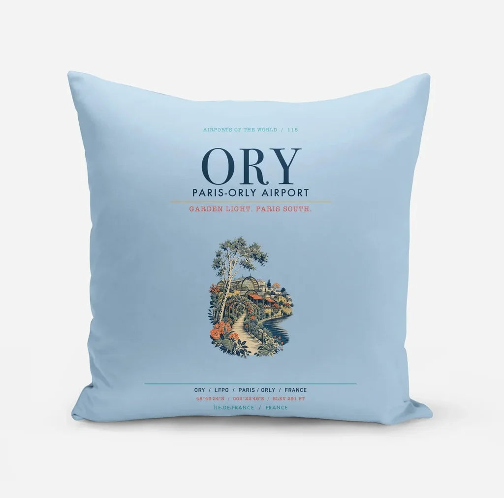 Paris-Orly Airport (ORY) design on light blue pillow