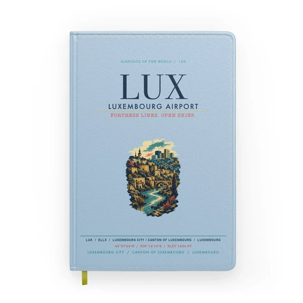 Luxembourg Airport (LUX) design on light blue notebook