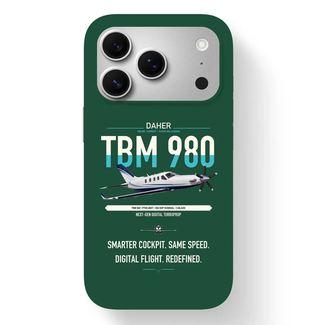 Daher TBM 980 design on dark green magsafe iphone case, for iPhone 17 Pro