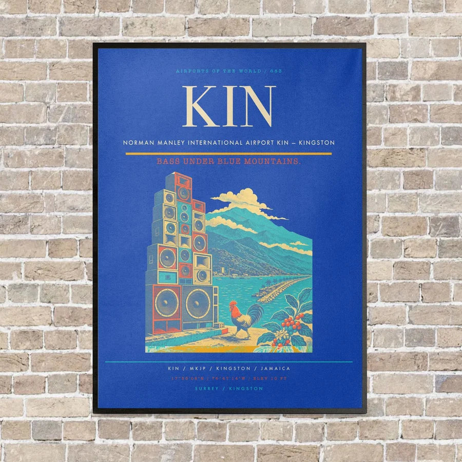 Norman Manley International Airport KIN — Kingston vertical canvas print - framed - blue background