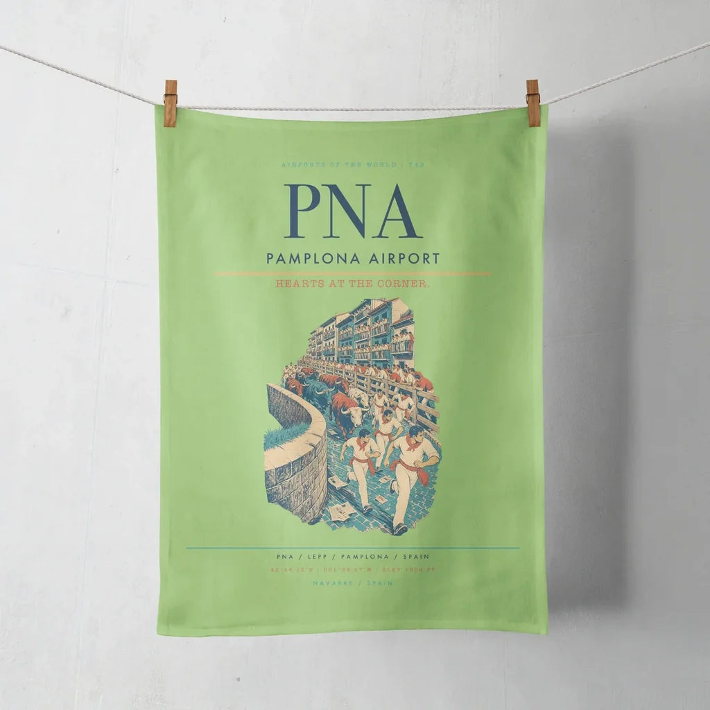 Pamplona Airport (PNA) design on light green towel