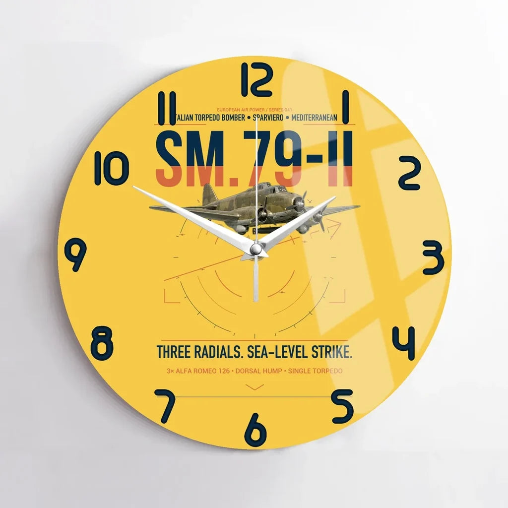 Savoia-Marchetti SM.79-II Sparviero design on yellow no frame wall clock
