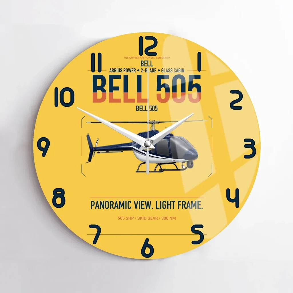 Bell 505 design on yellow no frame wall clock