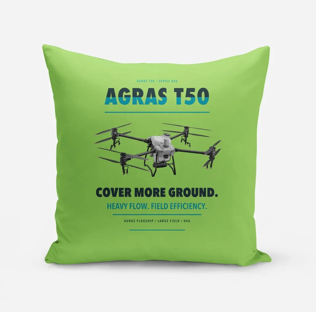 DJI Agras T50 design on light green pillow