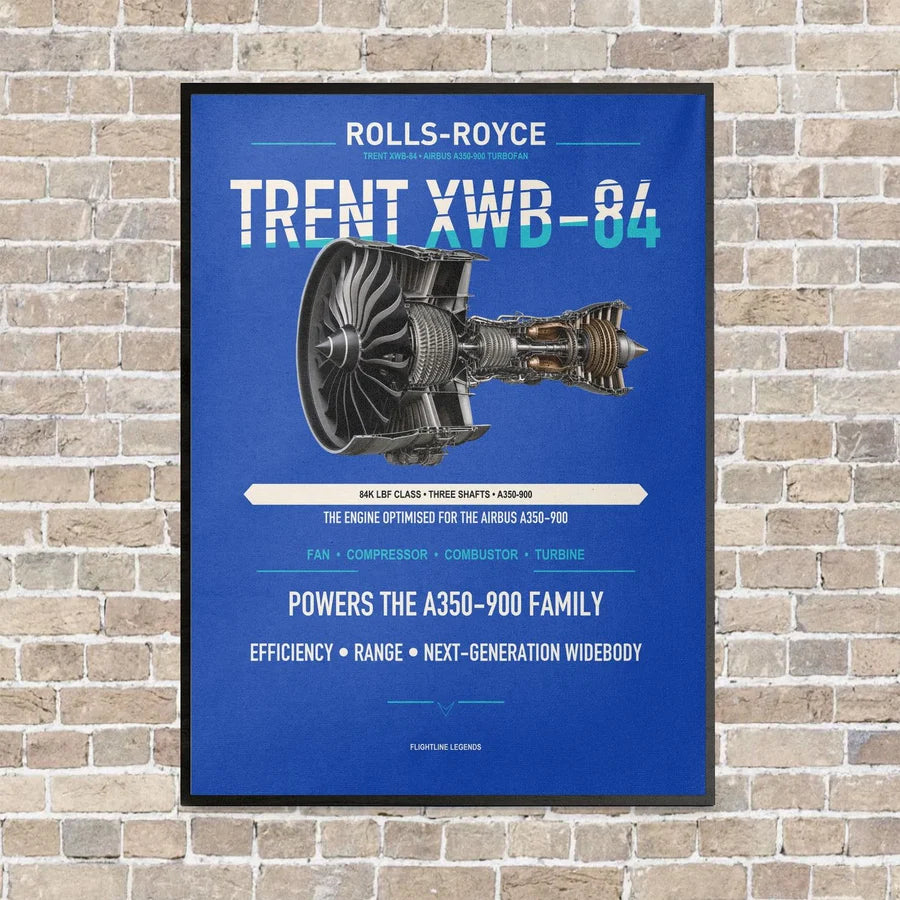 TRENT XWB-84 vertical canvas print - framed - blue background