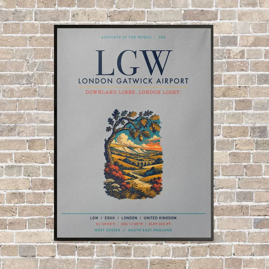 London Gatwick Airport LGW vertical canvas print - framed - light gray background