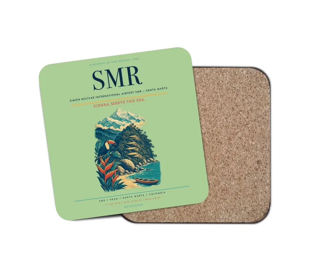 Simón Bolívar International Airport (SMR) design on light green 1 piece coaster