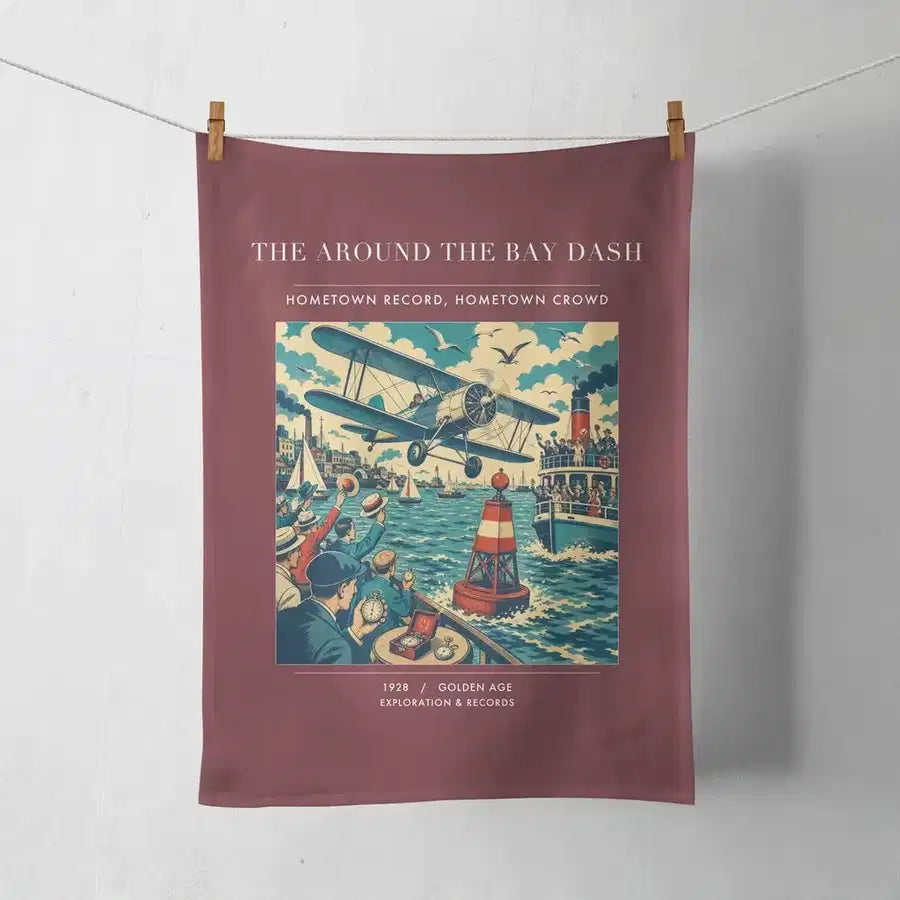 VINTAGE G4299 - The Around The Bay Dash - Designed Towels design on darkred