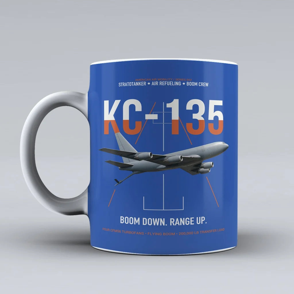 KC-135 STRATOTANKER design on blue ceramic mug, double-side print