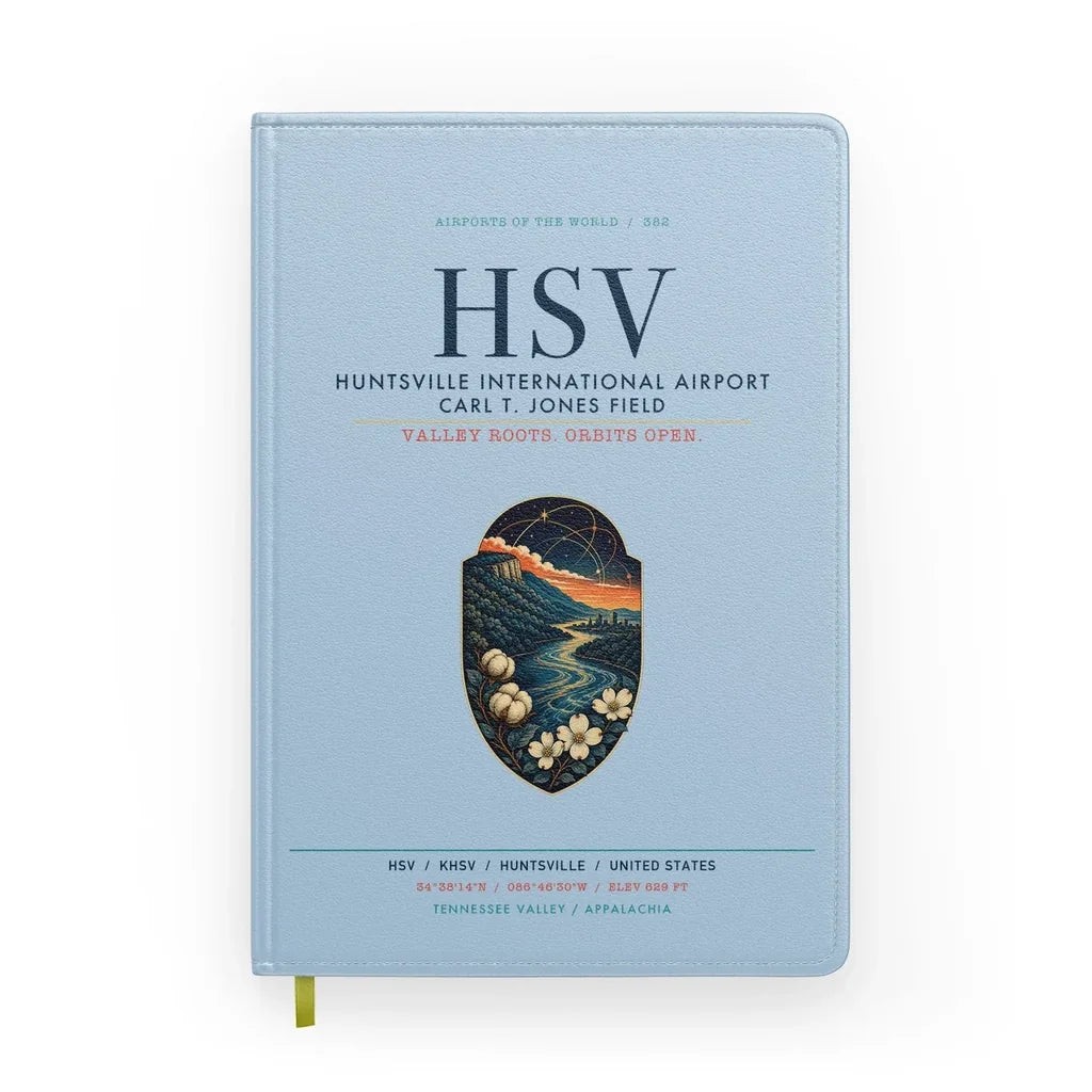 Huntsville International Airport (HSV) design on light blue notebook