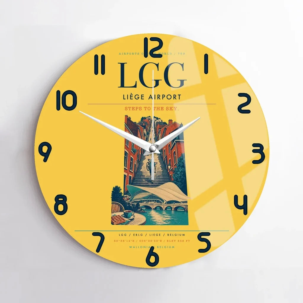 Liège Airport (LGG) design on yellow no frame wall clock