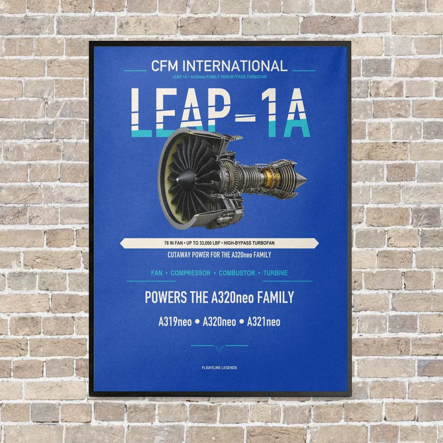 CFM LEAP-1A vertical canvas print - framed - blue background