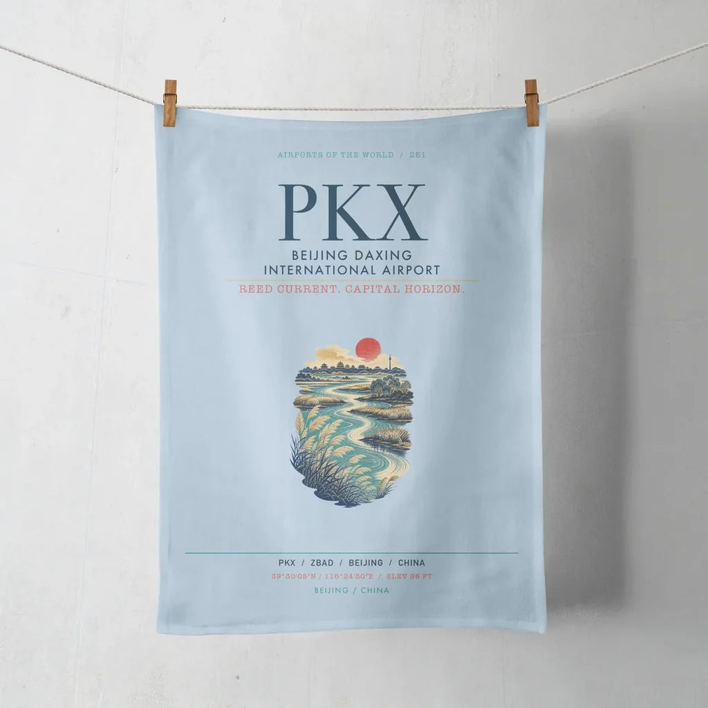 Beijing Daxing International Airport (PKX) design on light blue towel