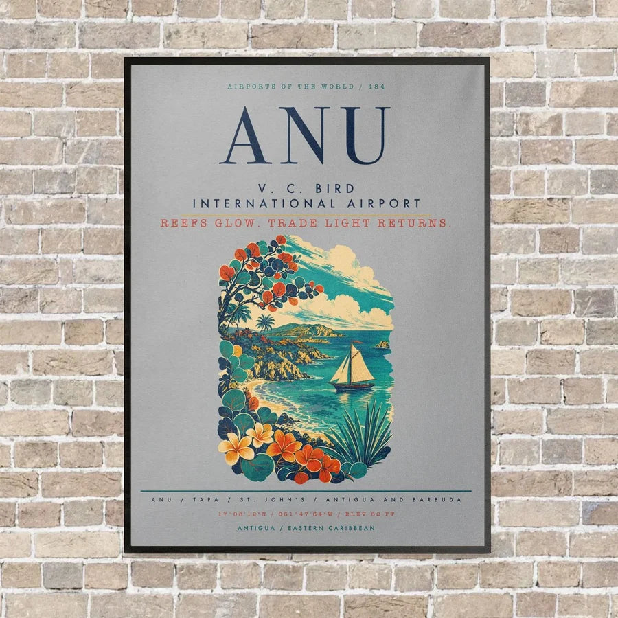 V. C. Bird International Airport ANU vertical canvas print - framed - light gray background