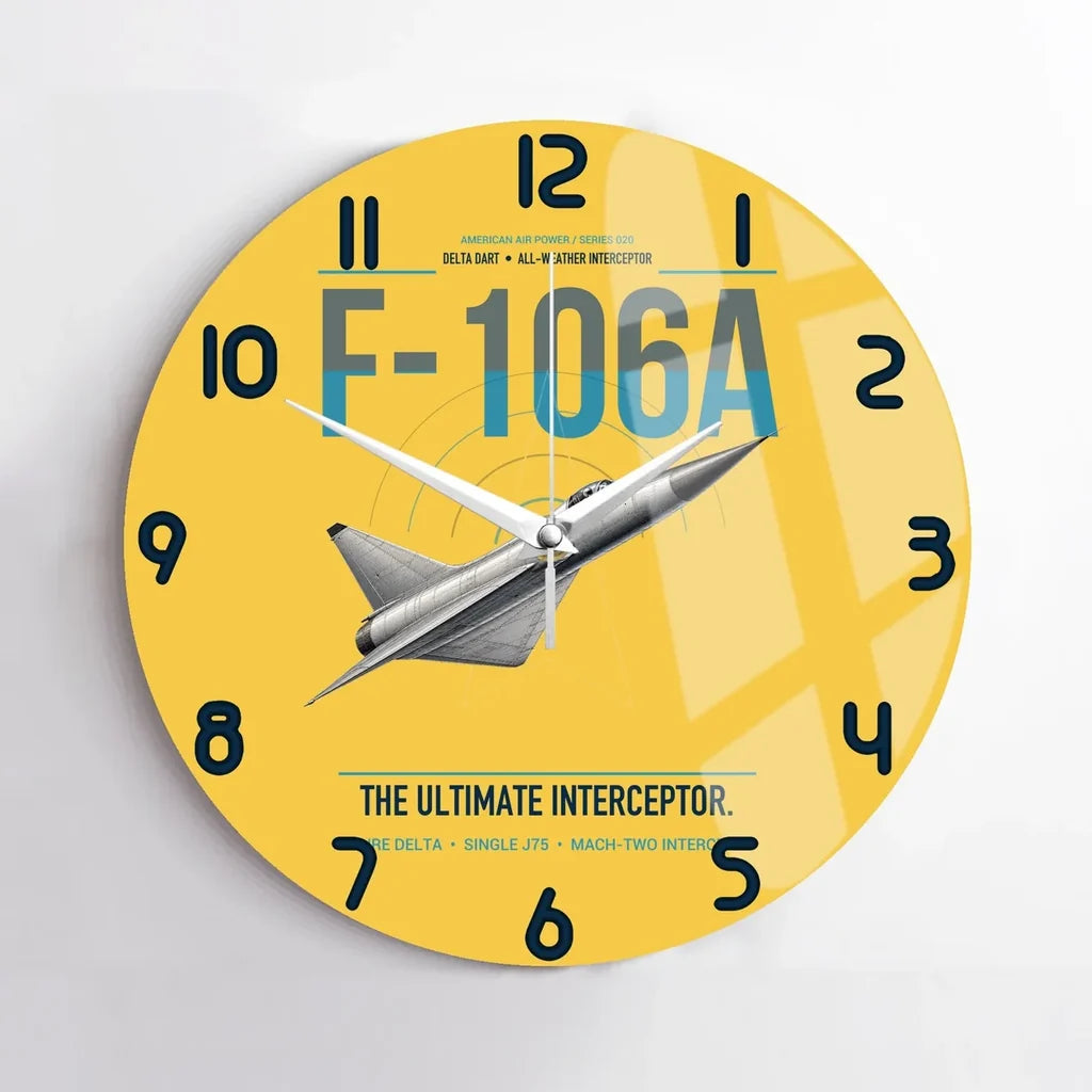F-106A Delta Dart design on yellow no frame wall clock