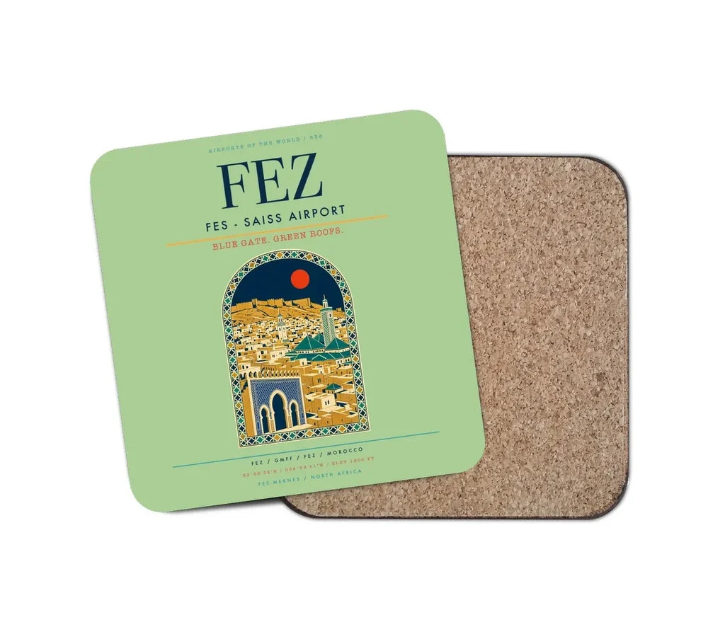 Fes (FEZ) design on light green 1 piece coaster