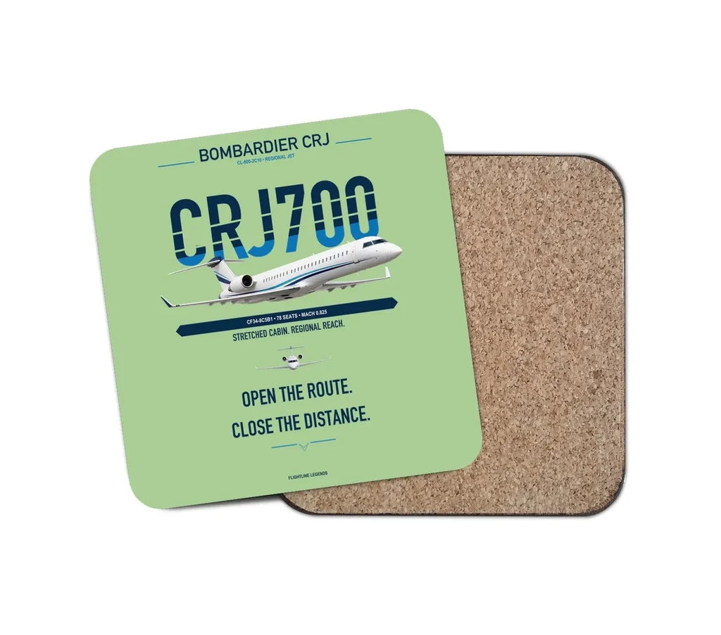 Bombardier CRJ700 design on light green 1 piece coaster