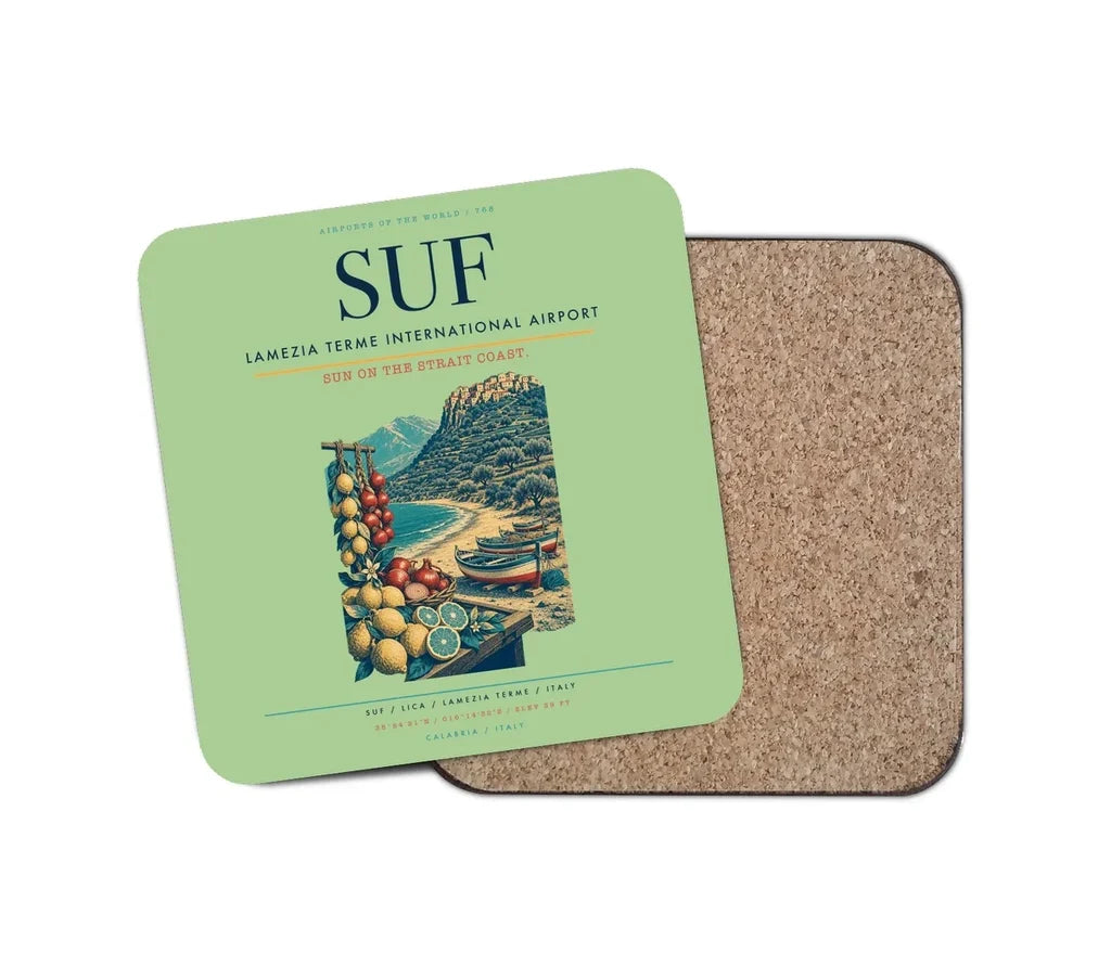 Lamezia Terme International Airport (SUF) design on light green 1 piece coaster