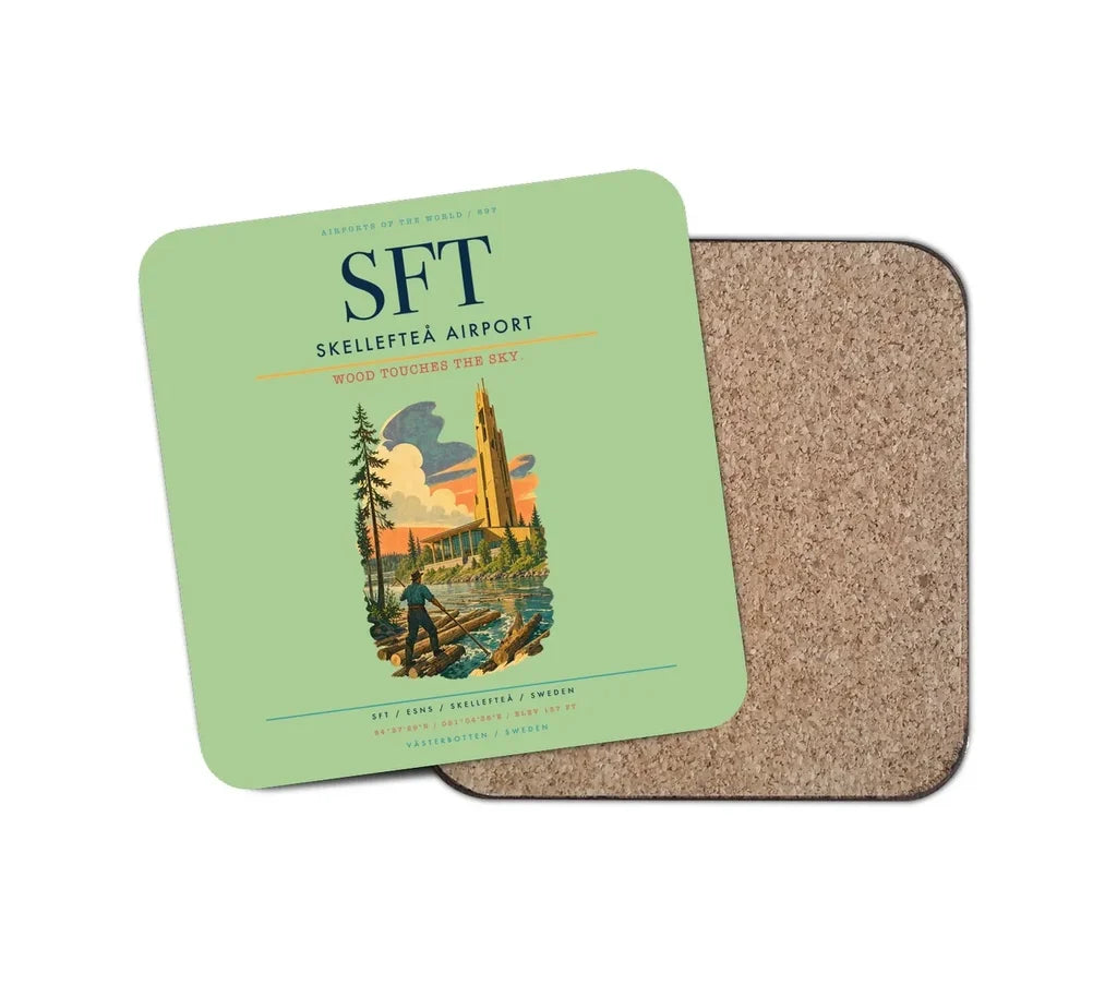 Skellefteå Airport (SFT) design on light green 1 piece coaster