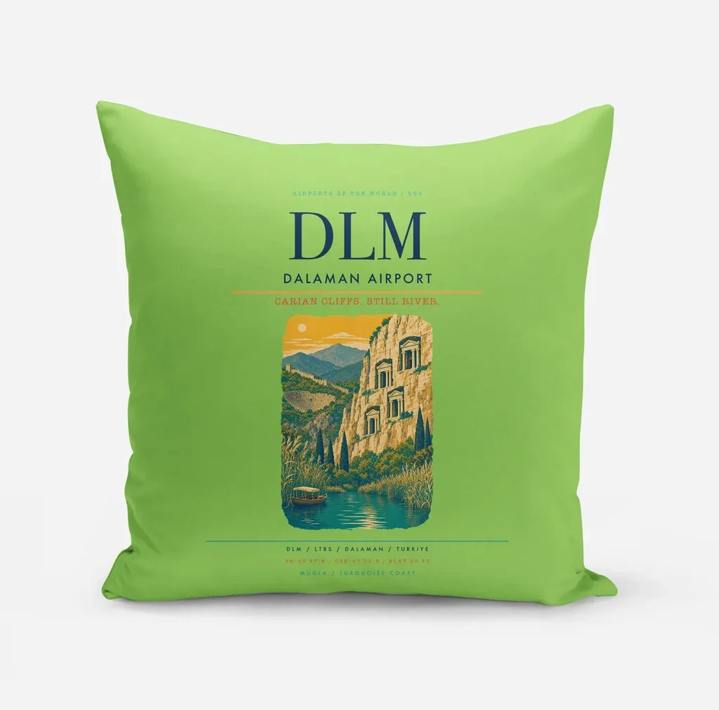 Dalaman Airport (DLM) design on light green pillow