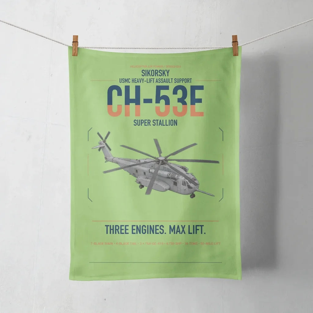 Sikorsky CH-53E Super Stallion design on light green towel
