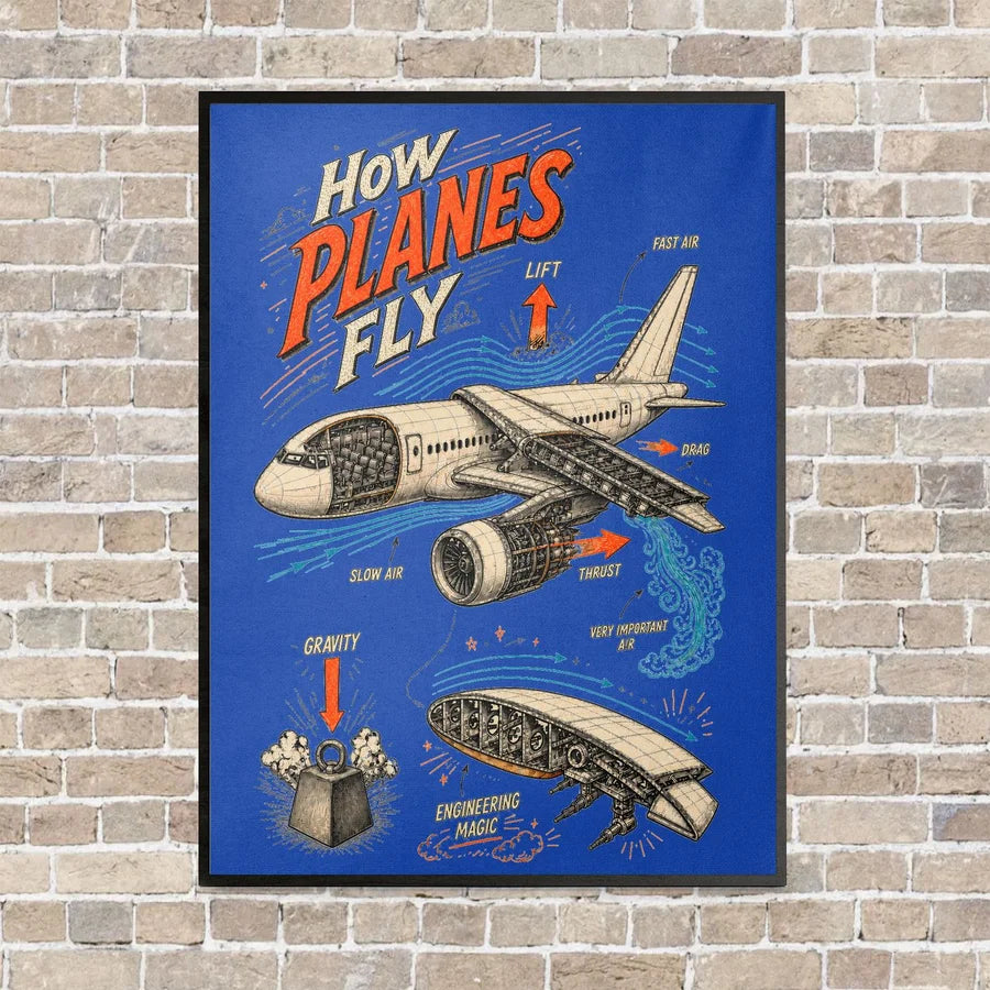 How Planes Fly V2 vertical canvas print - framed - blue background