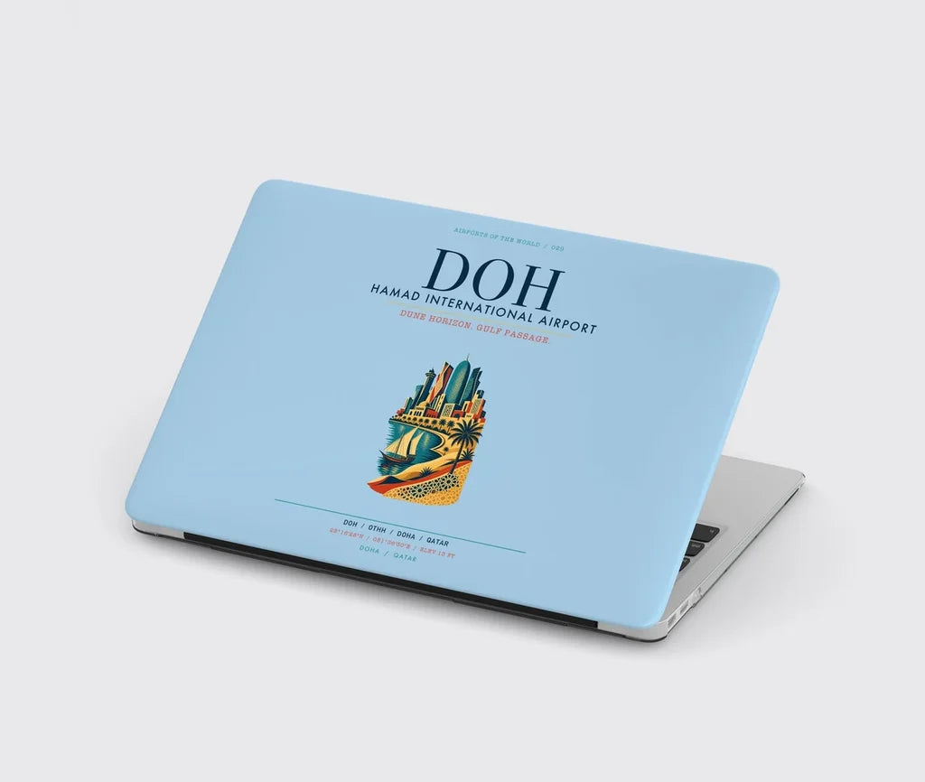 Doha Hamad International Airport (DOH) design on light blue MacBook case