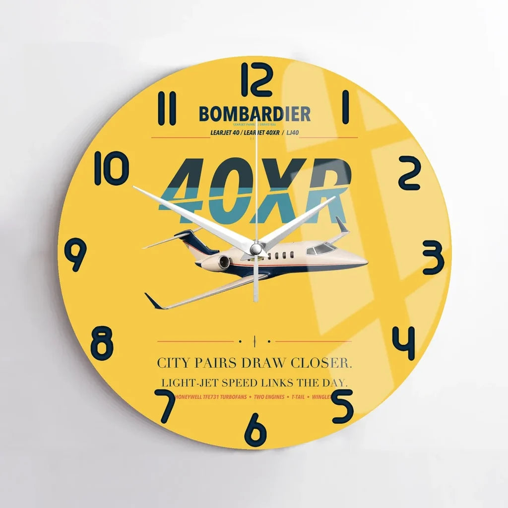 Bombardier Learjet 40XR design on yellow no frame wall clock