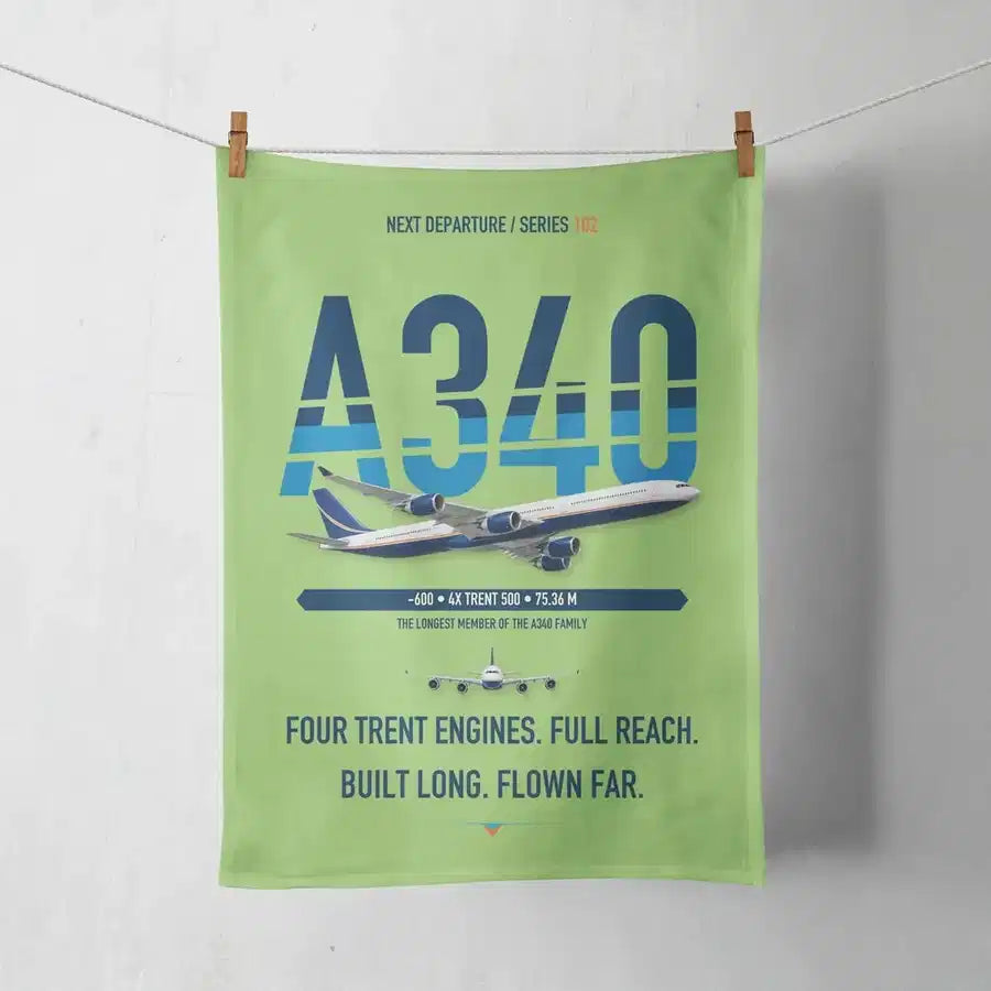 Airbus A340-600 design on light green towel