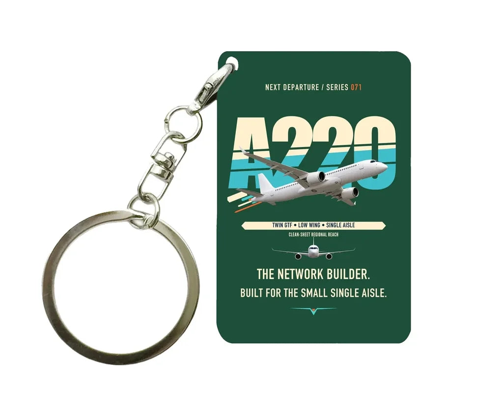 Airbus A220-300 Key Chain design on dark green key chain
