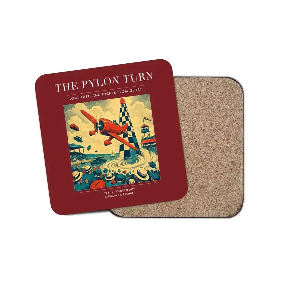 The Pylon Turn - Designed Coasters design on dark red 1-piece