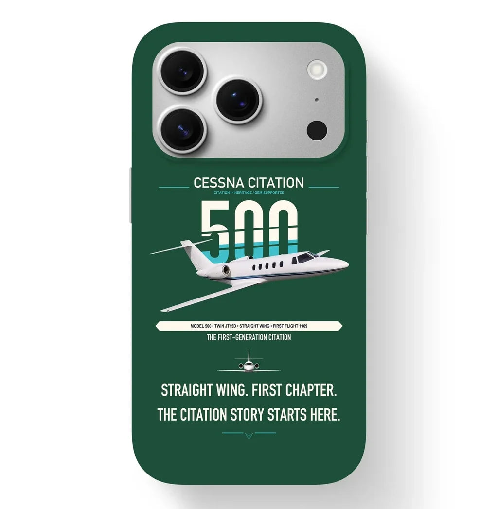 Cessna Citation 500 - Citation I design on dark green magsafe iphone case, for iPhone 17 Pro