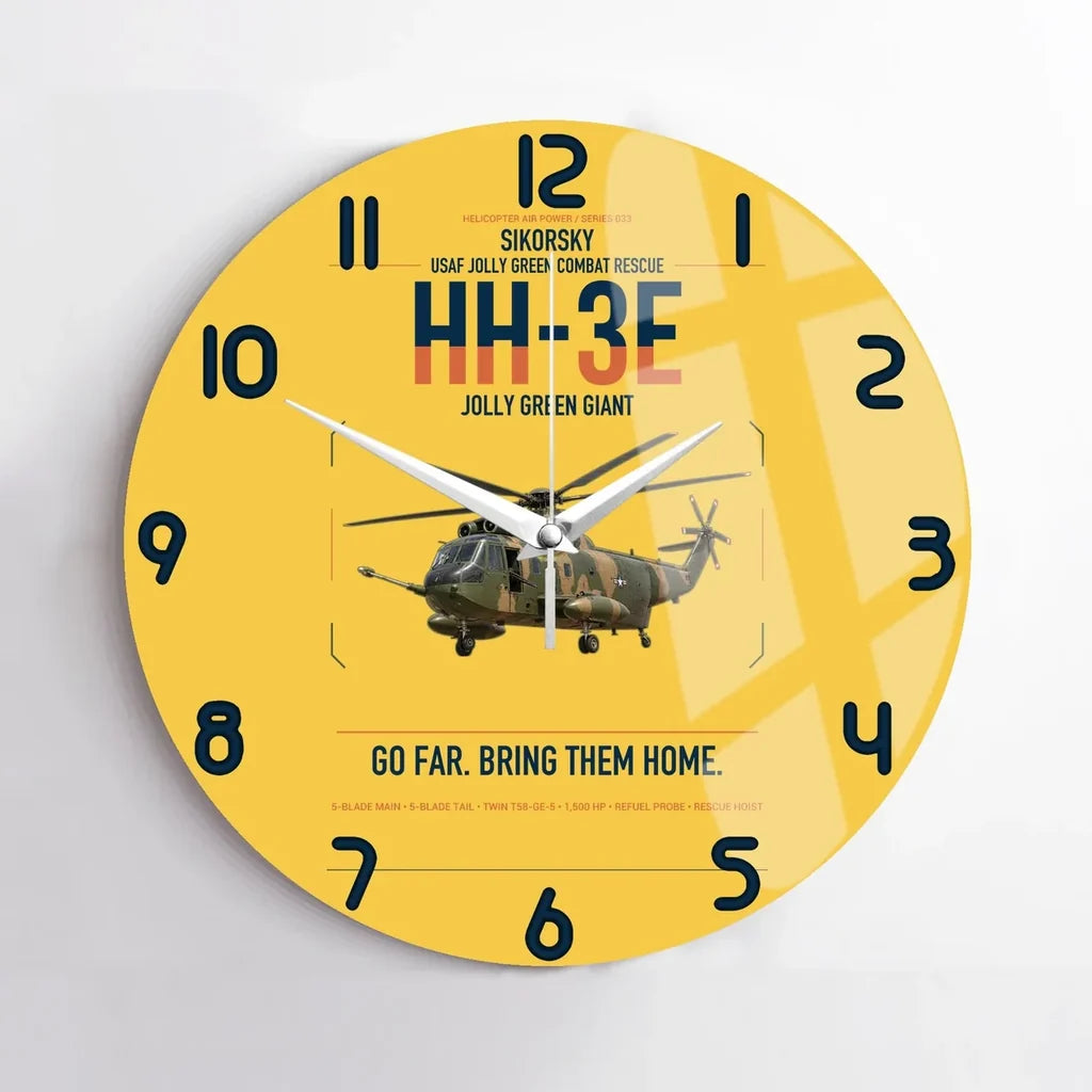 Sikorsky HH-3E Jolly Green Giant design on yellow no frame wall clock