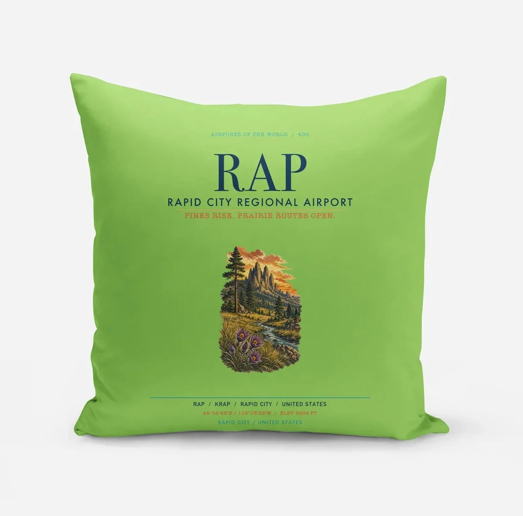 Rapid City Regional Airport (RAP) design on light green pillow