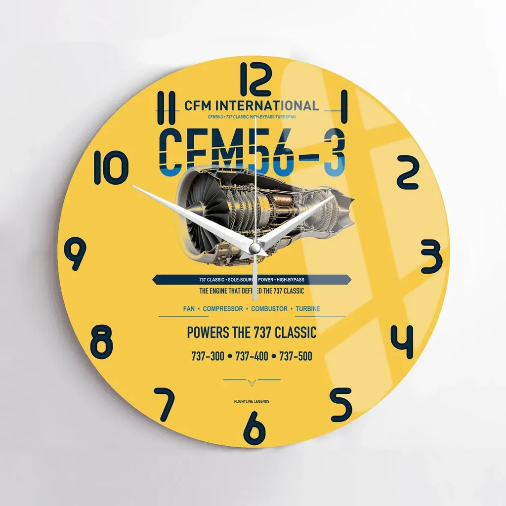 CFM56-3 design on yellow no frame wall clock