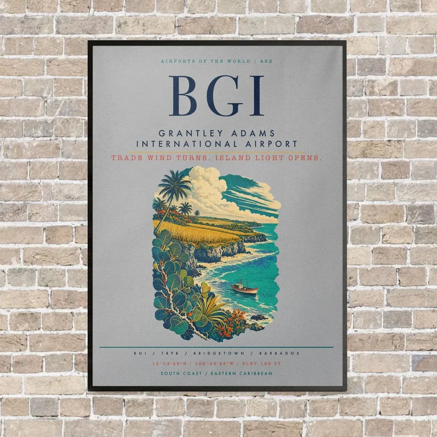 Grantley Adams International Airport BGI vertical canvas print - framed - light gray background
