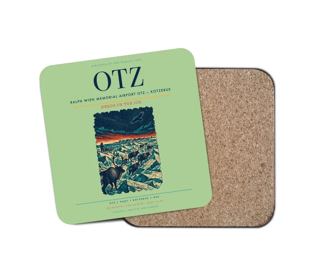 Ralph Wien Memorial Airport (OTZ) design on light green 1 piece coaster