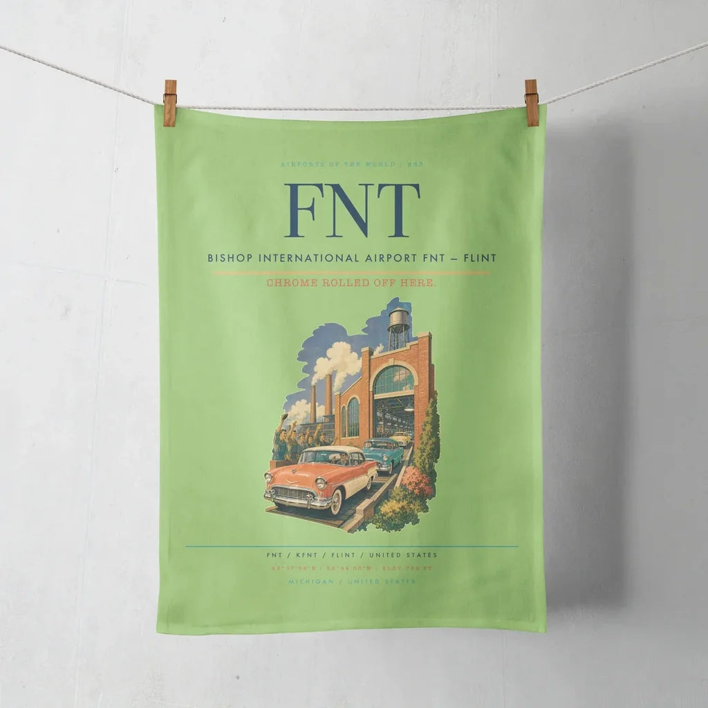 Bishop International Airport (FNT) design on light green towel