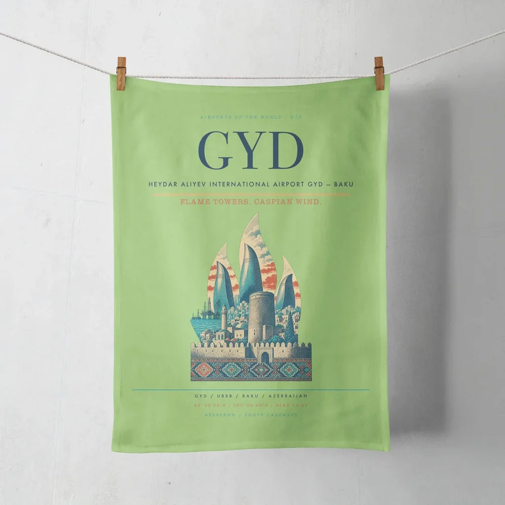 Heydar Aliyev International Airport (GYD) design on light green towel