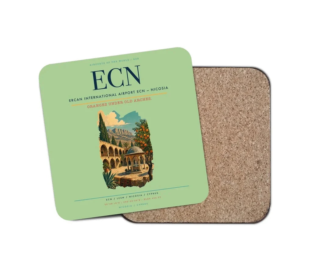 Ercan International Airport (ECN) design on light green 1 piece coaster