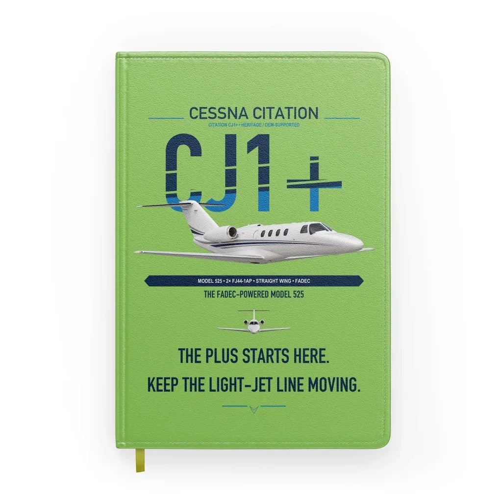 Cessna Citation CJ1+ design on light green notebook