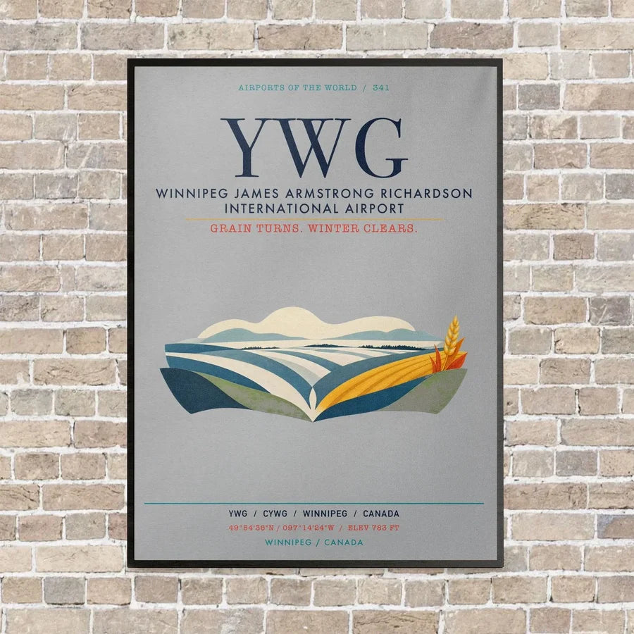 Winnipeg James Armstrong Richardson International Airport YWG vertical canvas print - framed - light gray background