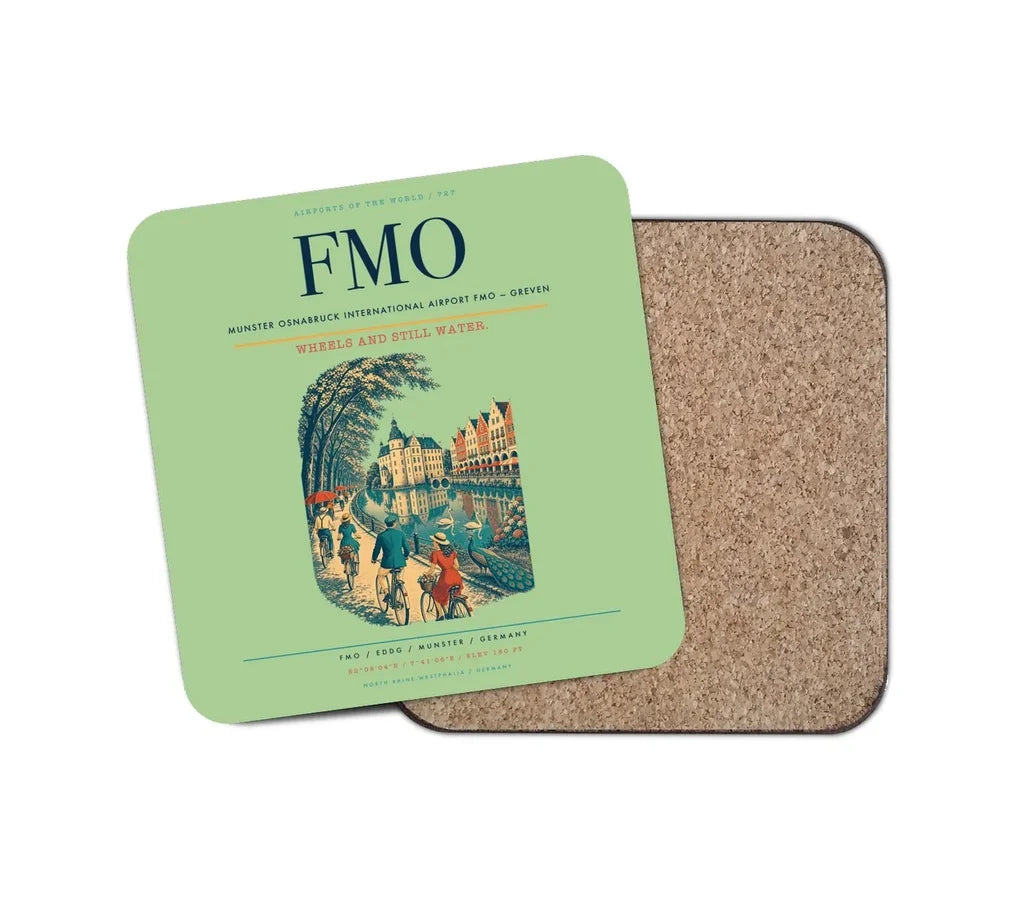 Munster Osnabruck International Airport (FMO) design on light green 1 piece coaster