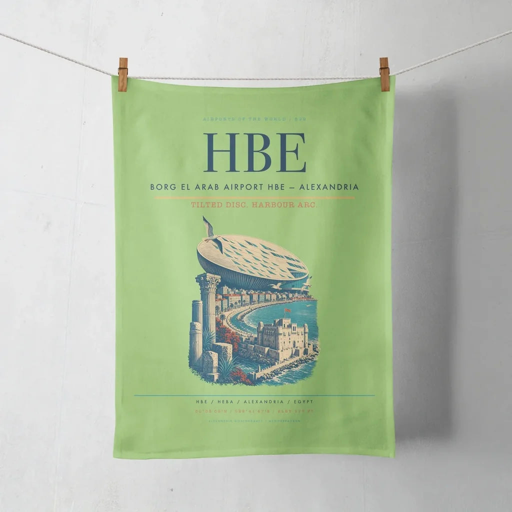 Borg El Arab Airport (HBE) design on light green towel