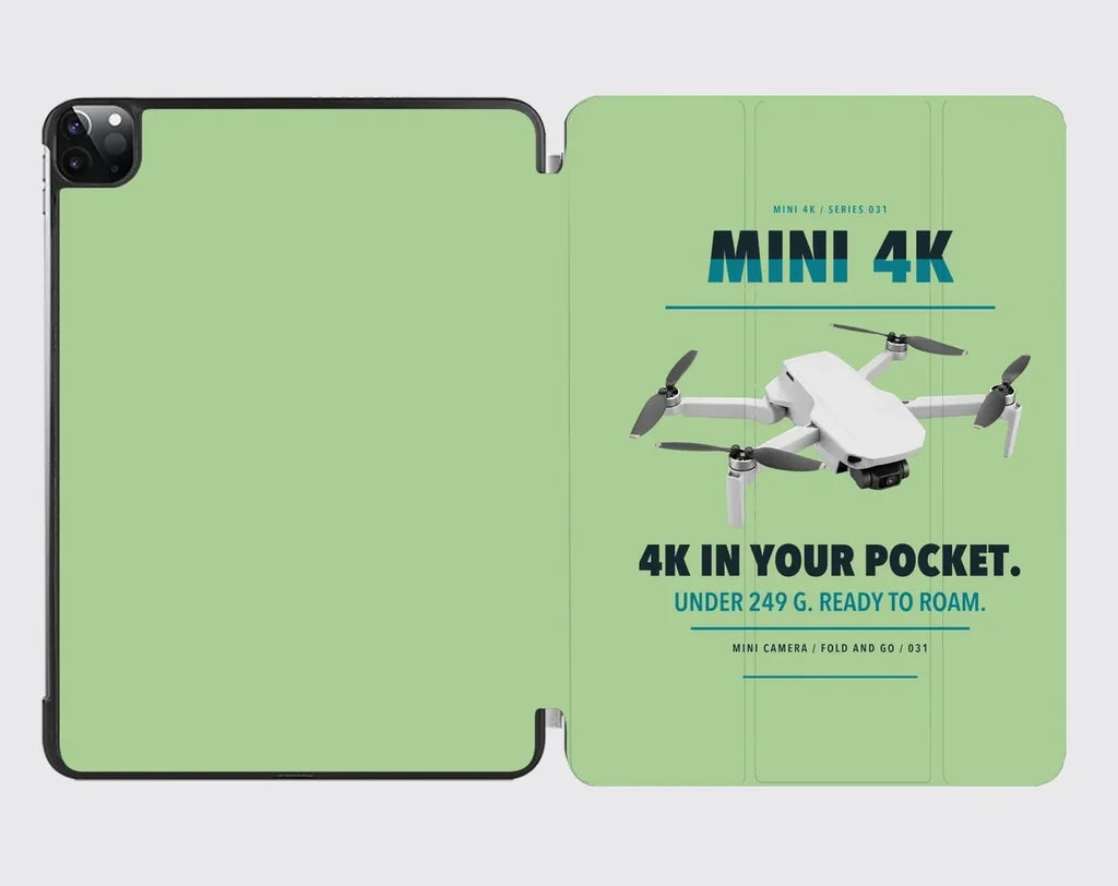 DJI Mini 4K design on light green ipad tablet case