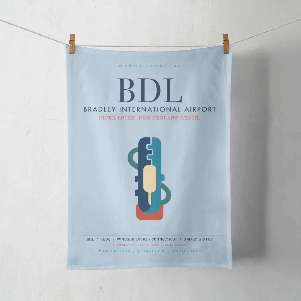 Bradley International Airport (BDL) design on light blue towel